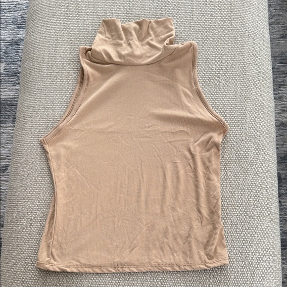 onestepup Tops - Elegant Sleeveless Beige Turtleneck Top